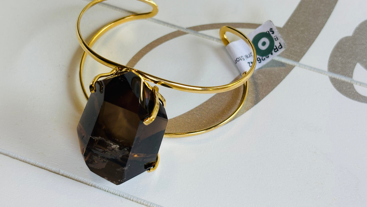 Smokey Quartz Brass Bangle