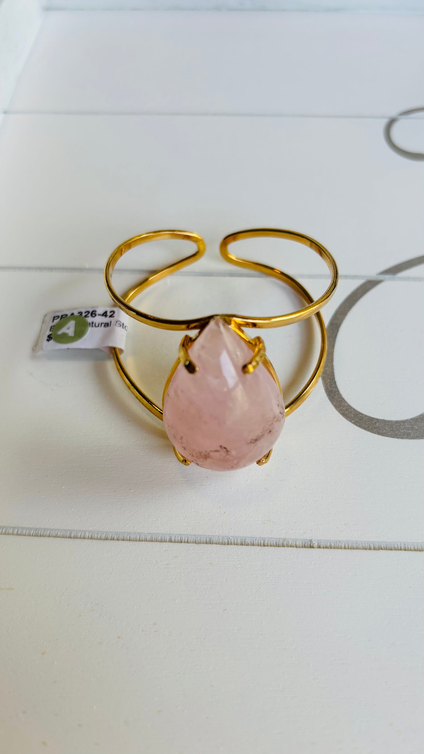 Rose Quartz Teardrop Brass Bracelet
