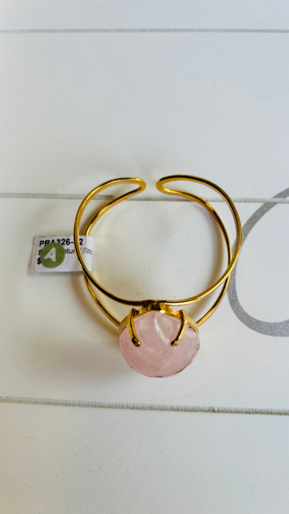 Rose Quartz Teardrop Brass Bracelet