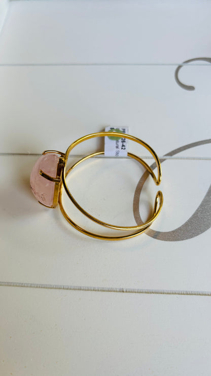 Rose Quartz Teardrop Brass Bracelet