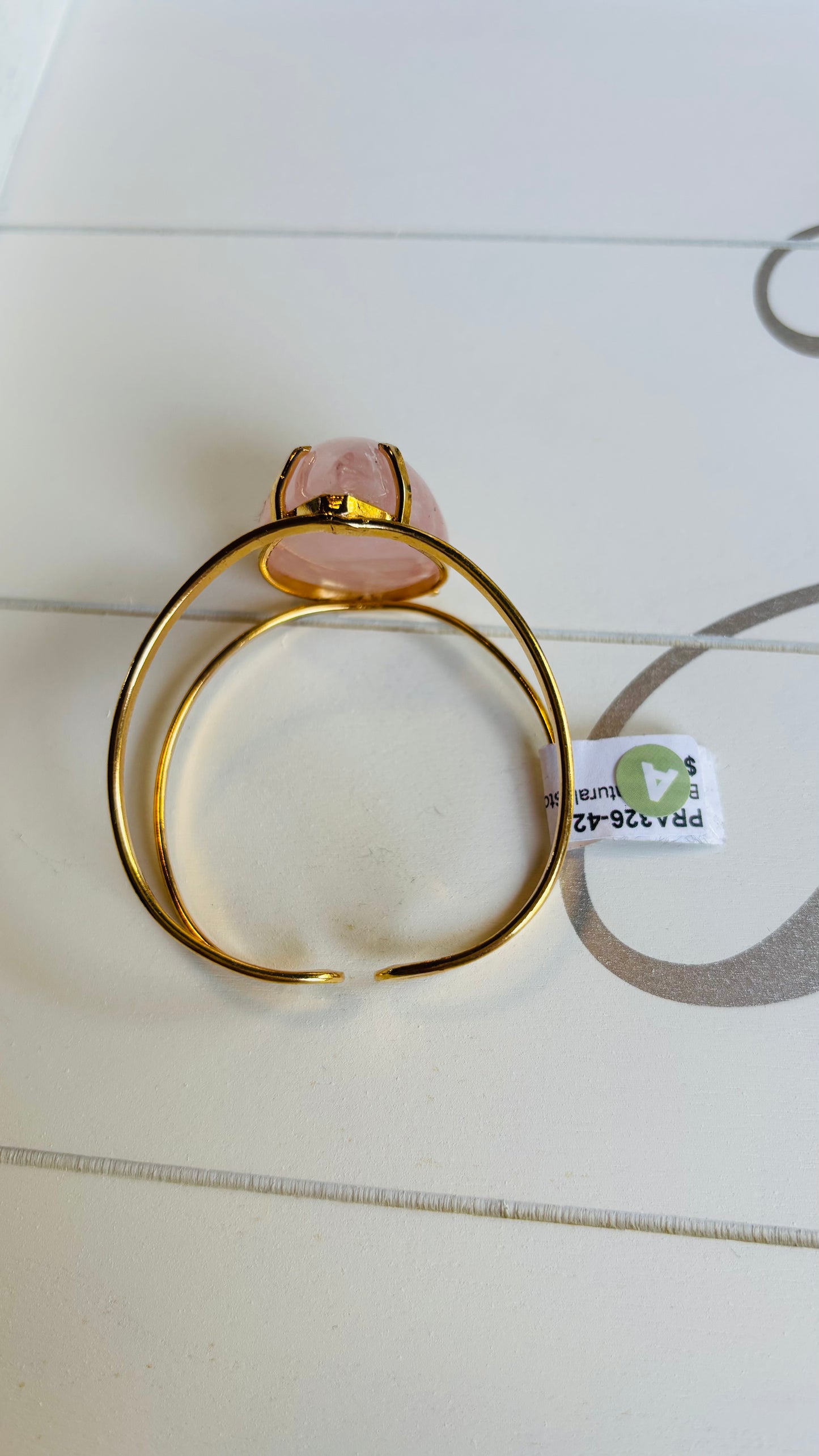 Rose Quartz Teardrop Brass Bracelet
