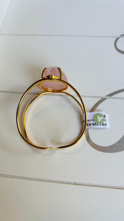 Rose Quartz Teardrop Brass Bracelet