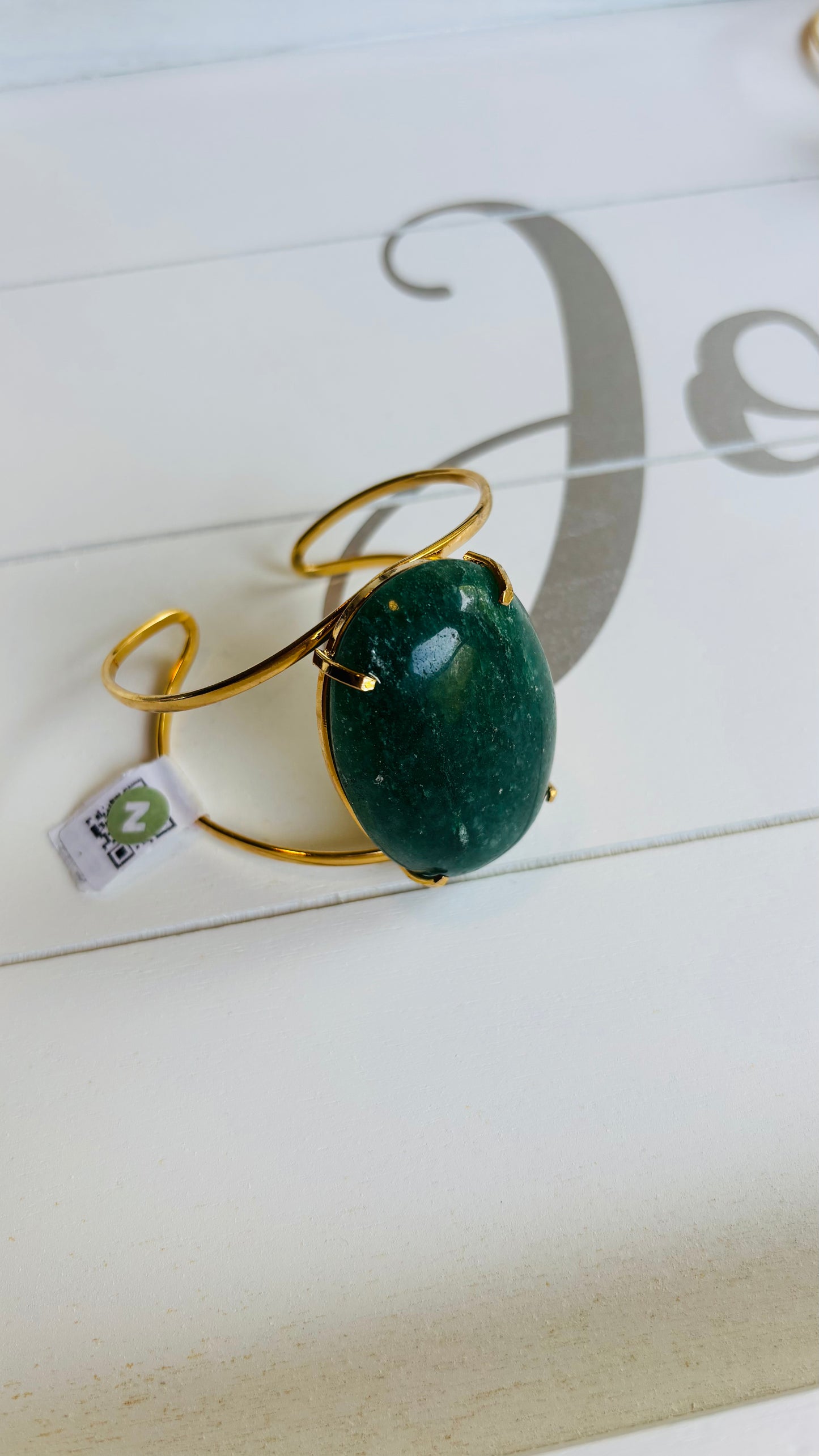Green Aventurine Oval Brass Bracelet