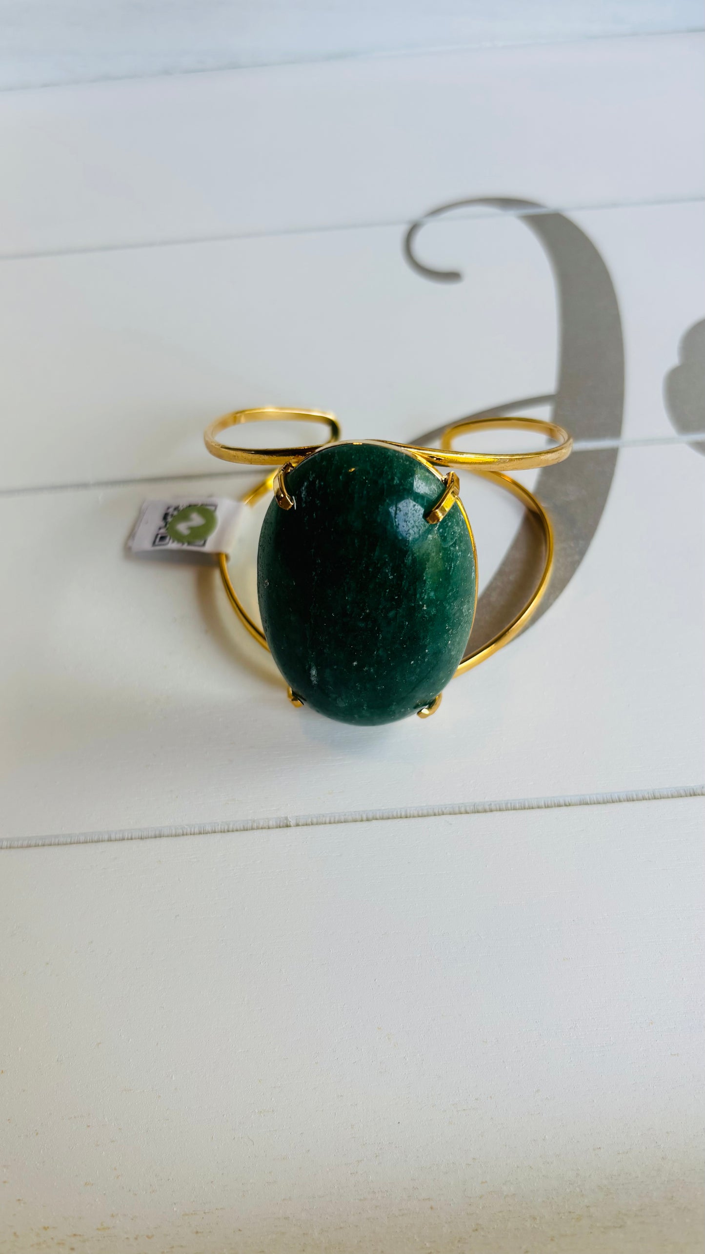 Green Aventurine Oval Brass Bracelet