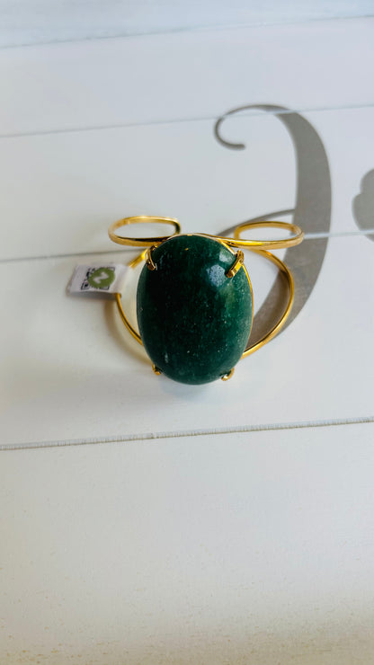 Green Aventurine Oval Brass Bracelet