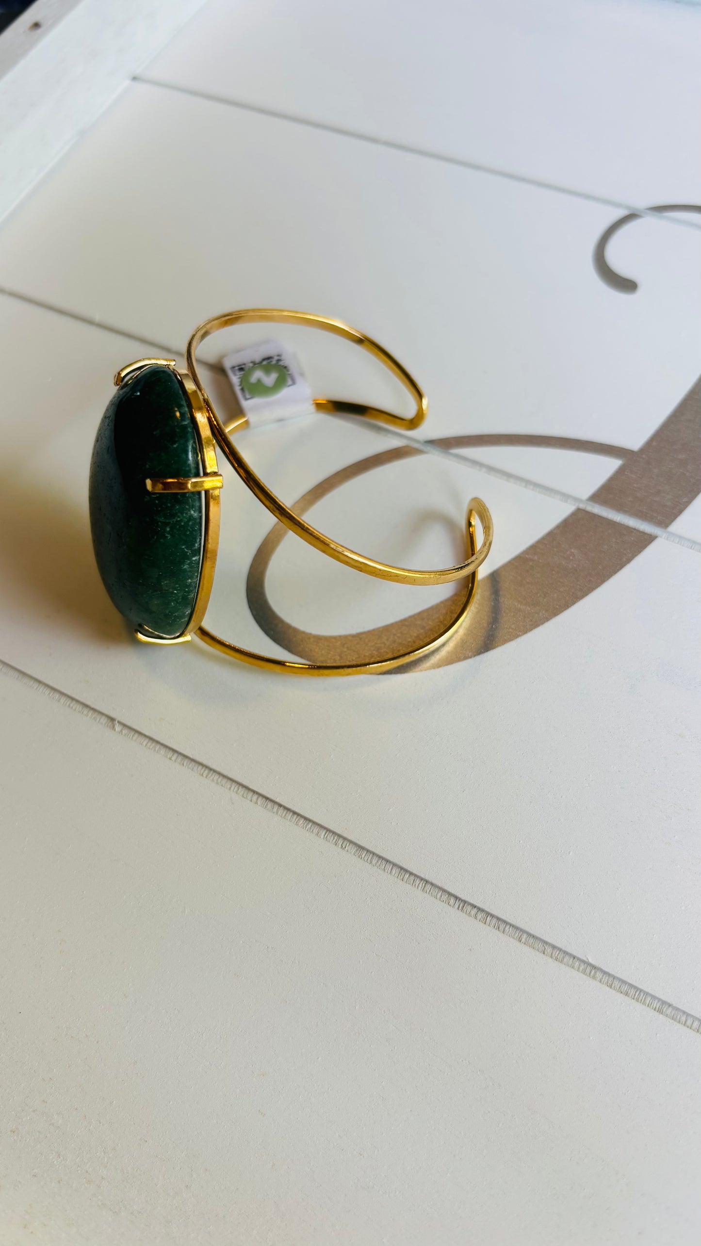 Green Aventurine Oval Brass Bracelet