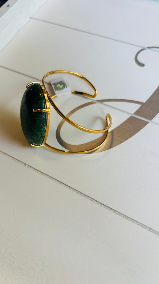 Green Aventurine Oval Brass Bracelet