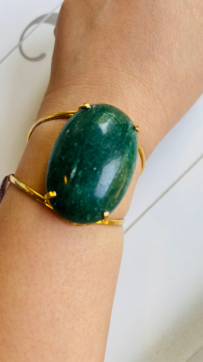 Green Aventurine Oval Brass Bracelet