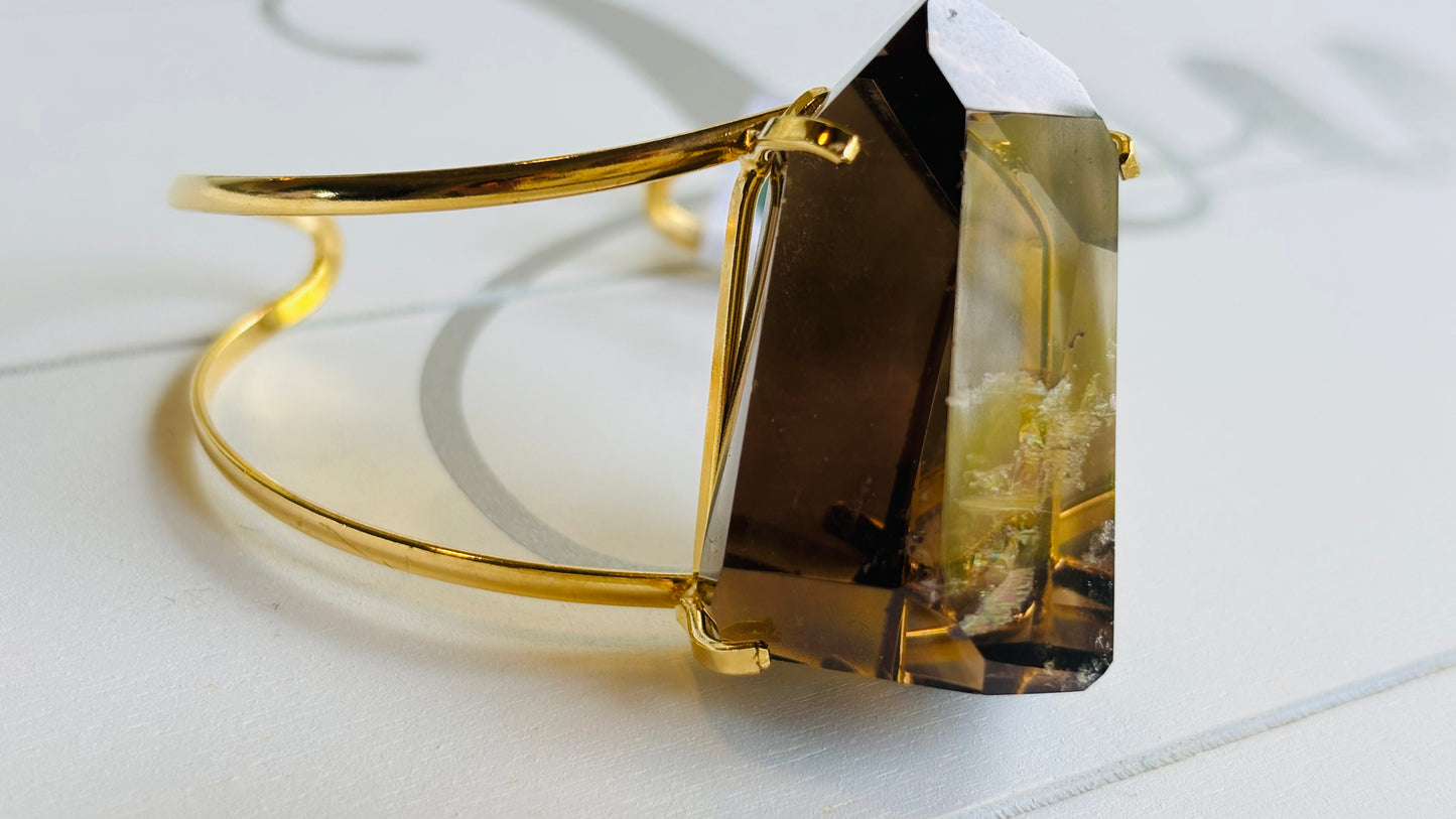 Smokey Quartz Brass Bangle