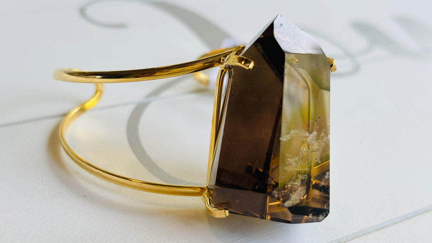 Smokey Quartz Brass Bangle